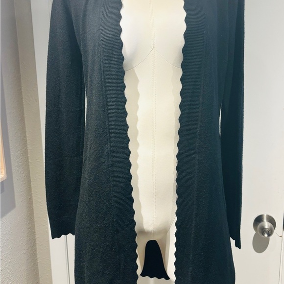 Sacred Threads Black Cardigan with Elegant Wavy Trim - Picture 1 of 15